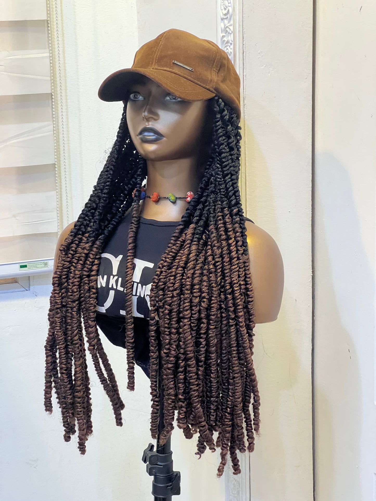 Brown face cap on brown ombré fluffy