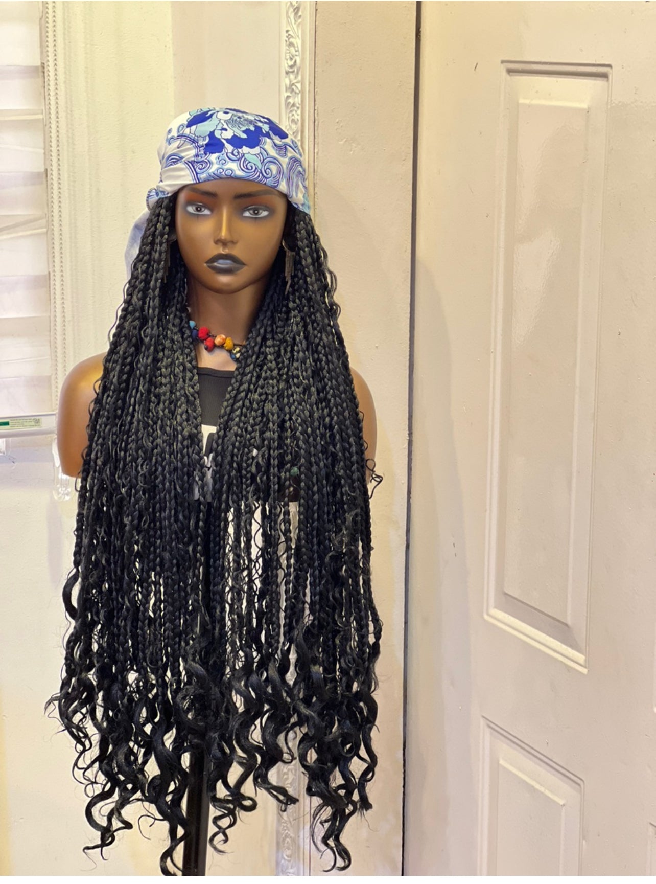 Black boho braids on scarf