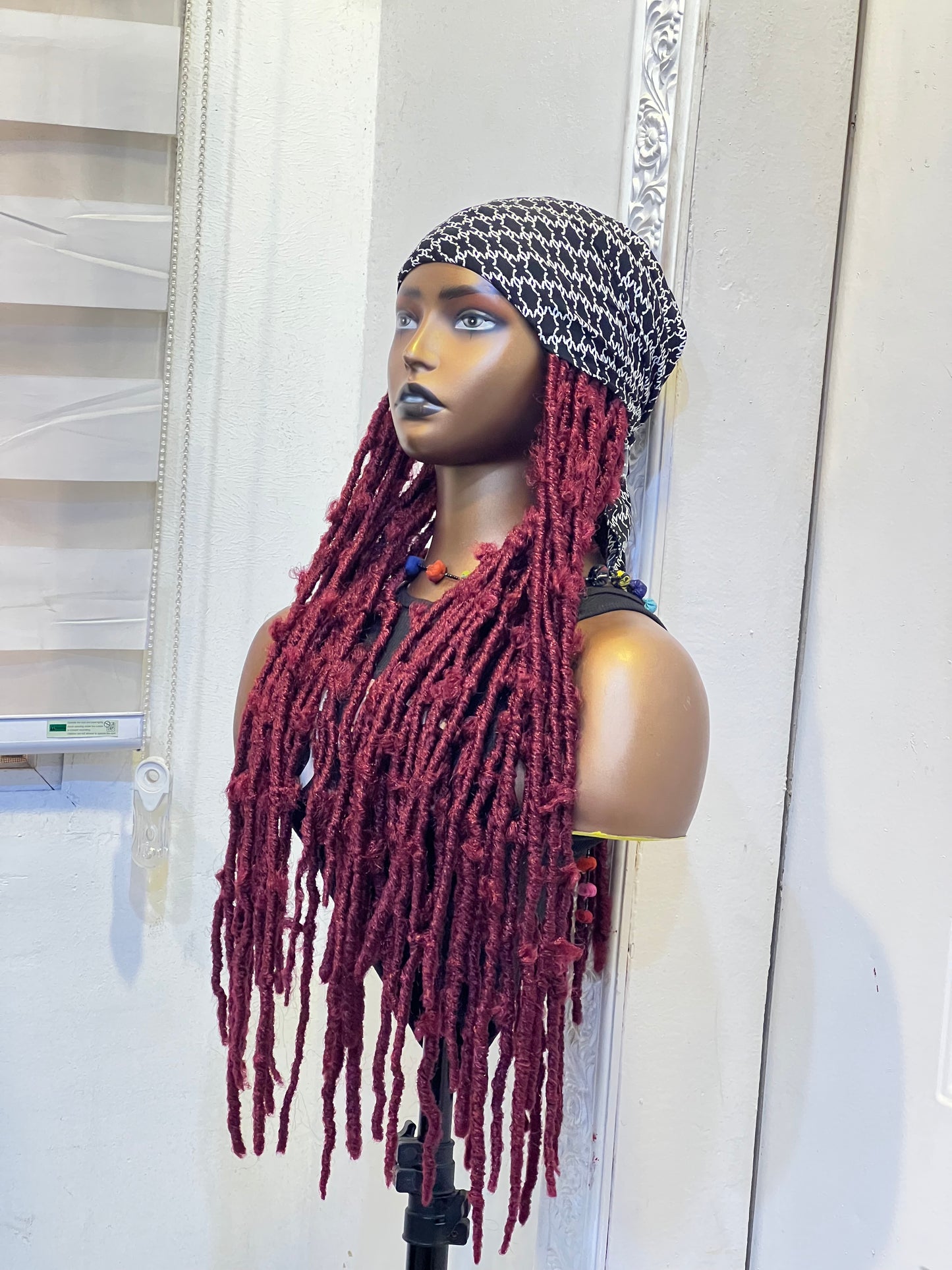 Wine butterfly Locs scarf wig