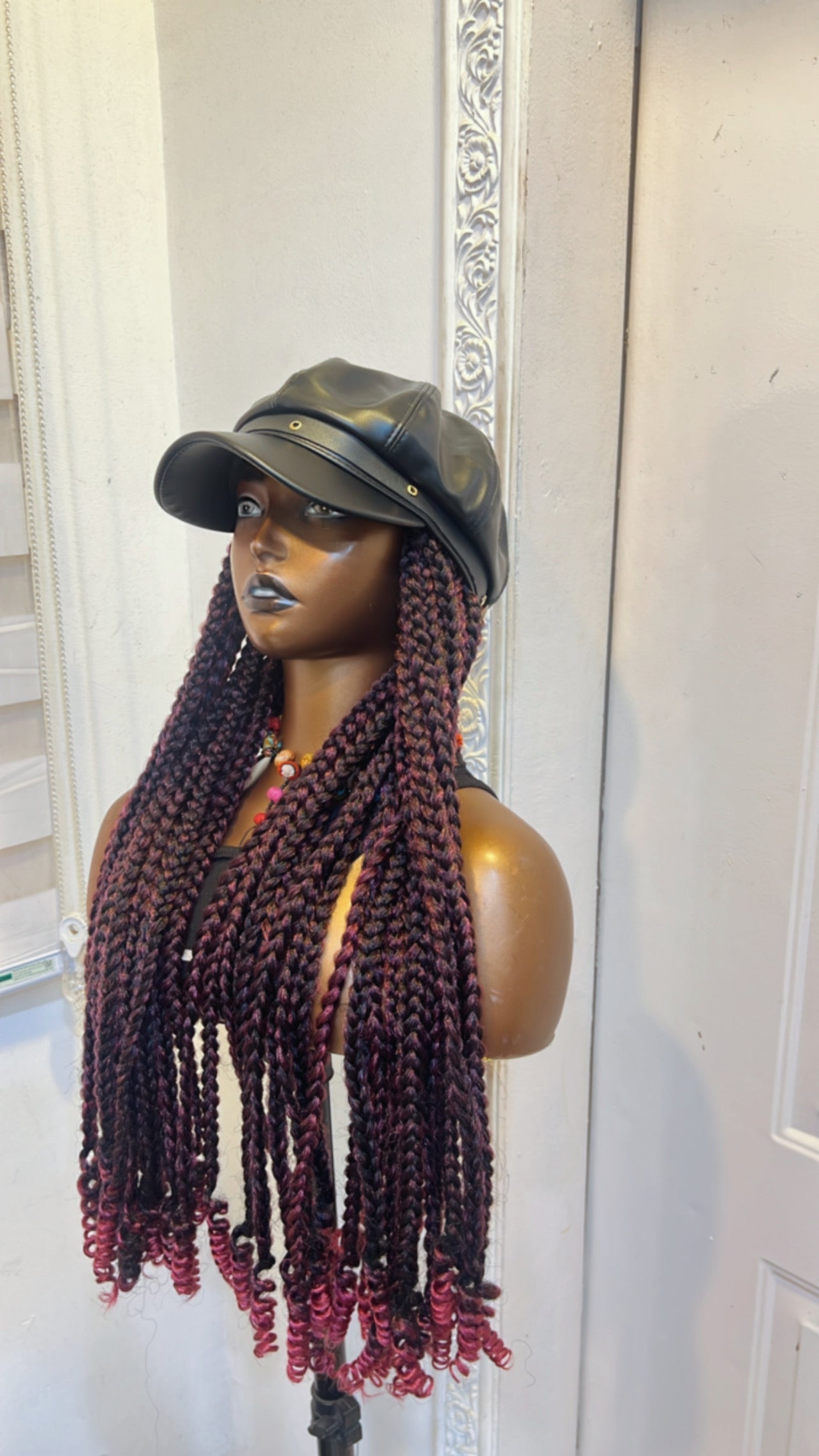 Black Premium Hat on wine boss chic braids