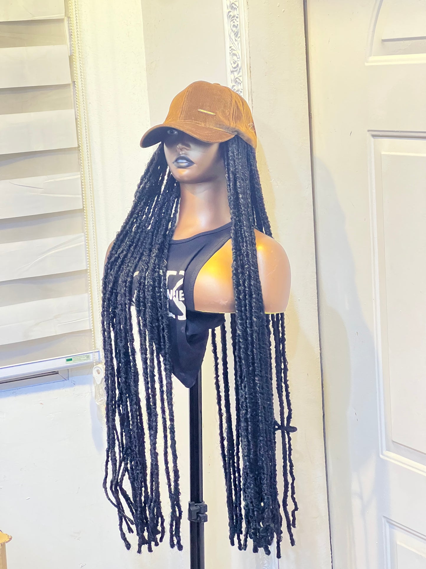 Black Long dreads on brown face cap