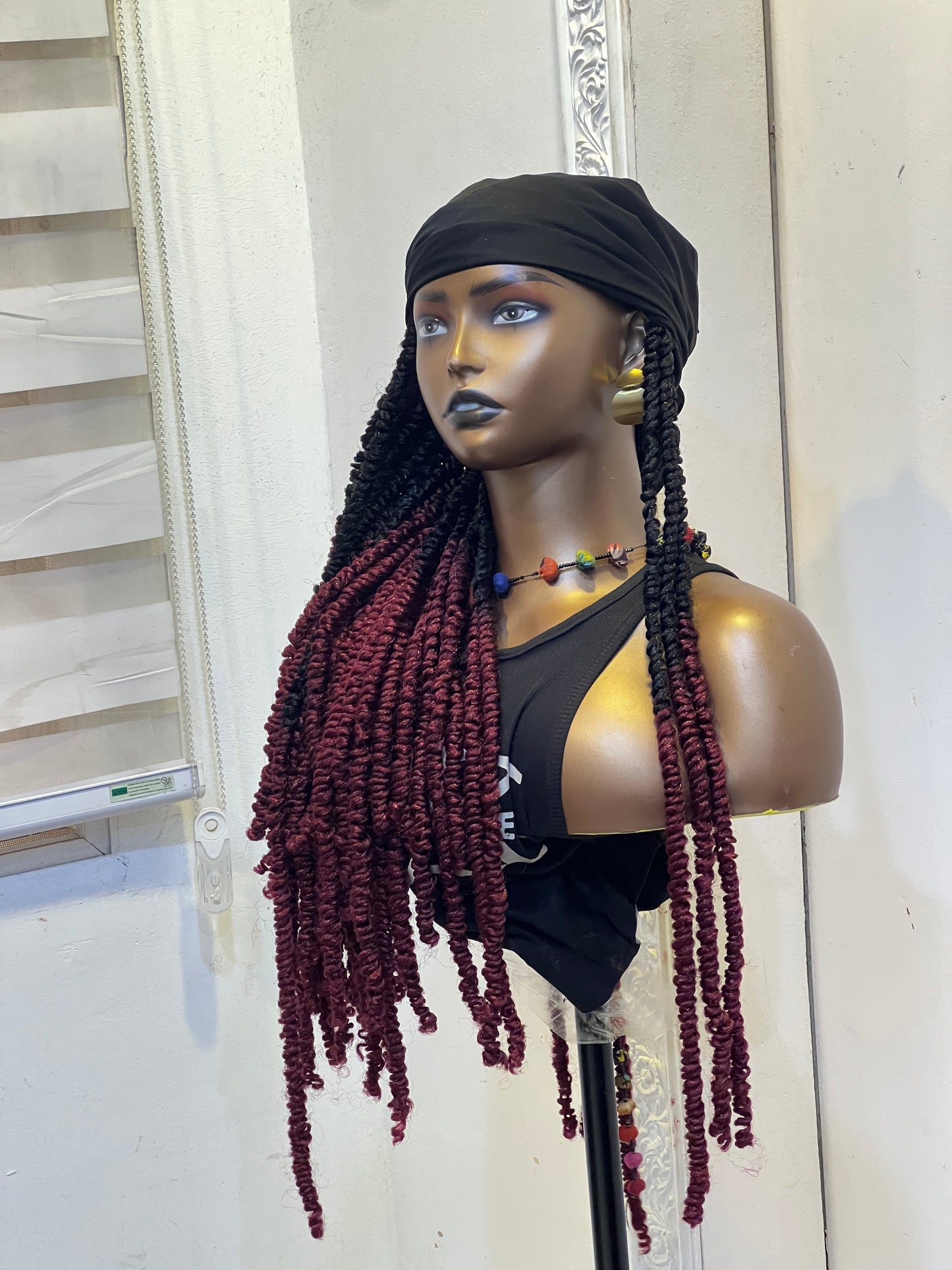 Ombré fluffy locs in black scarf