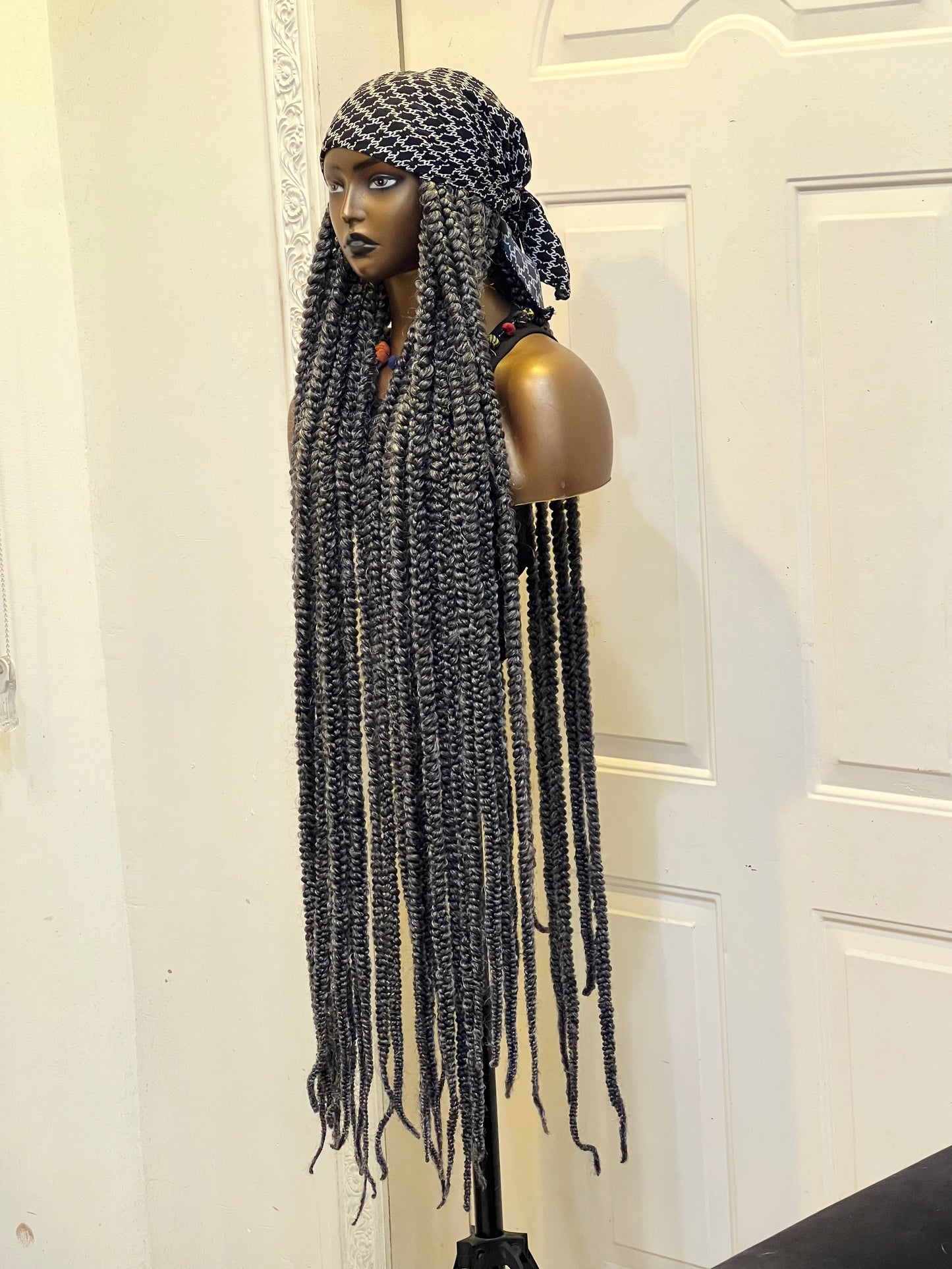 Long Grey scarf wig