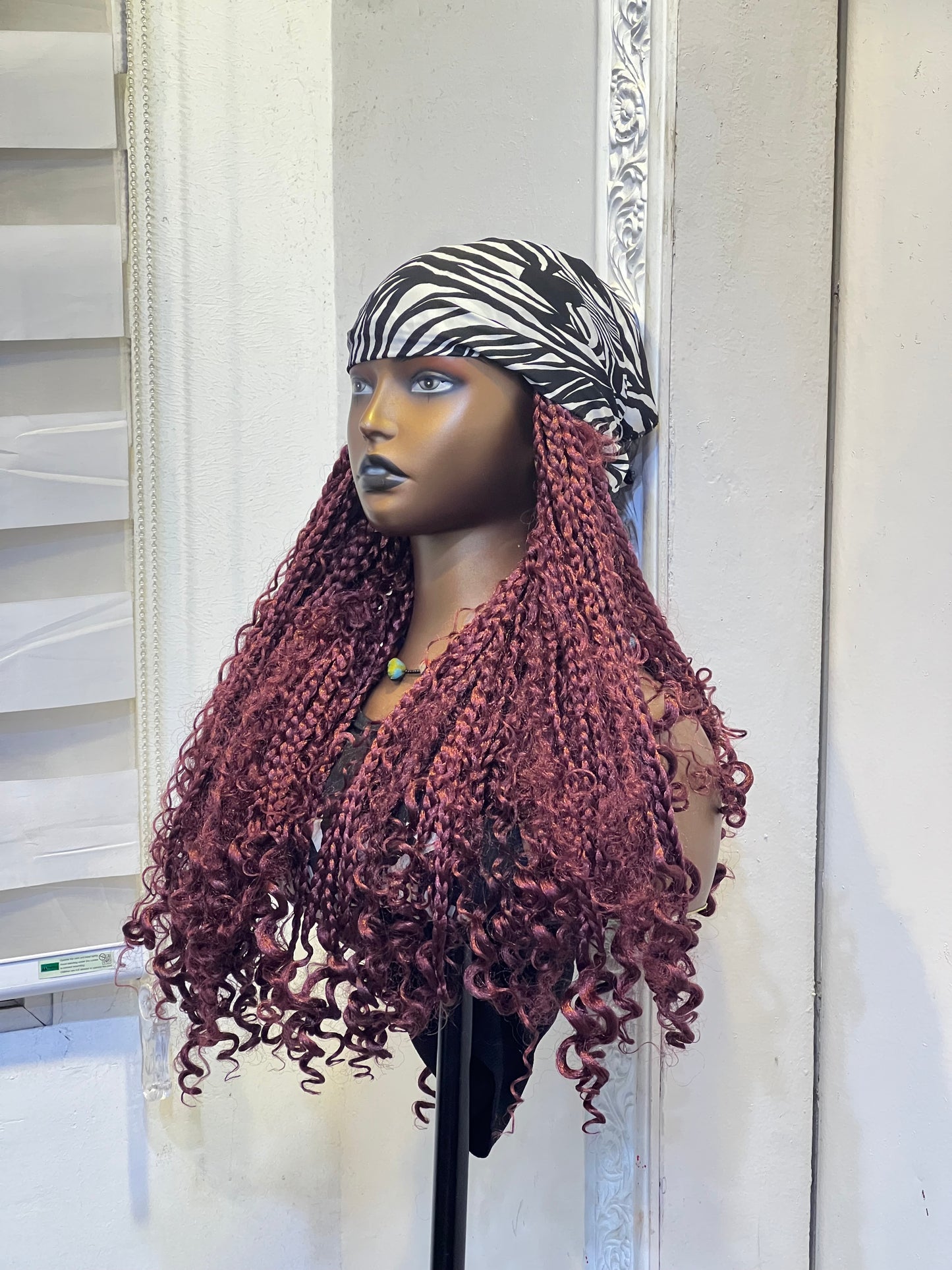 Medium length boho braids on scarf