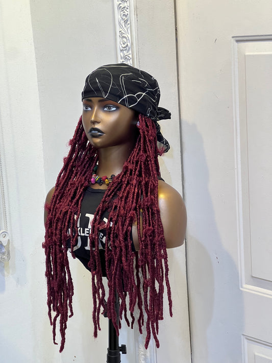 Wine butterfly locs on white&black scarf