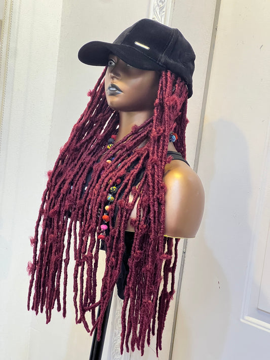 Wine butterfly locs on face cap