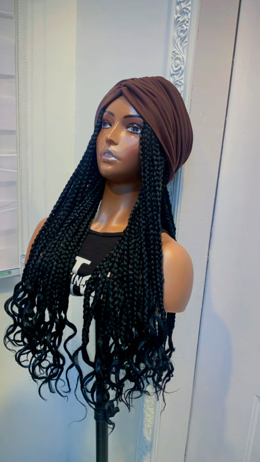 Brown turban on short braids