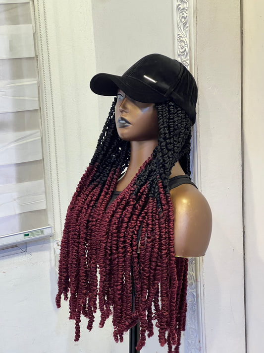 Wine ombré fluffy locs in black cap