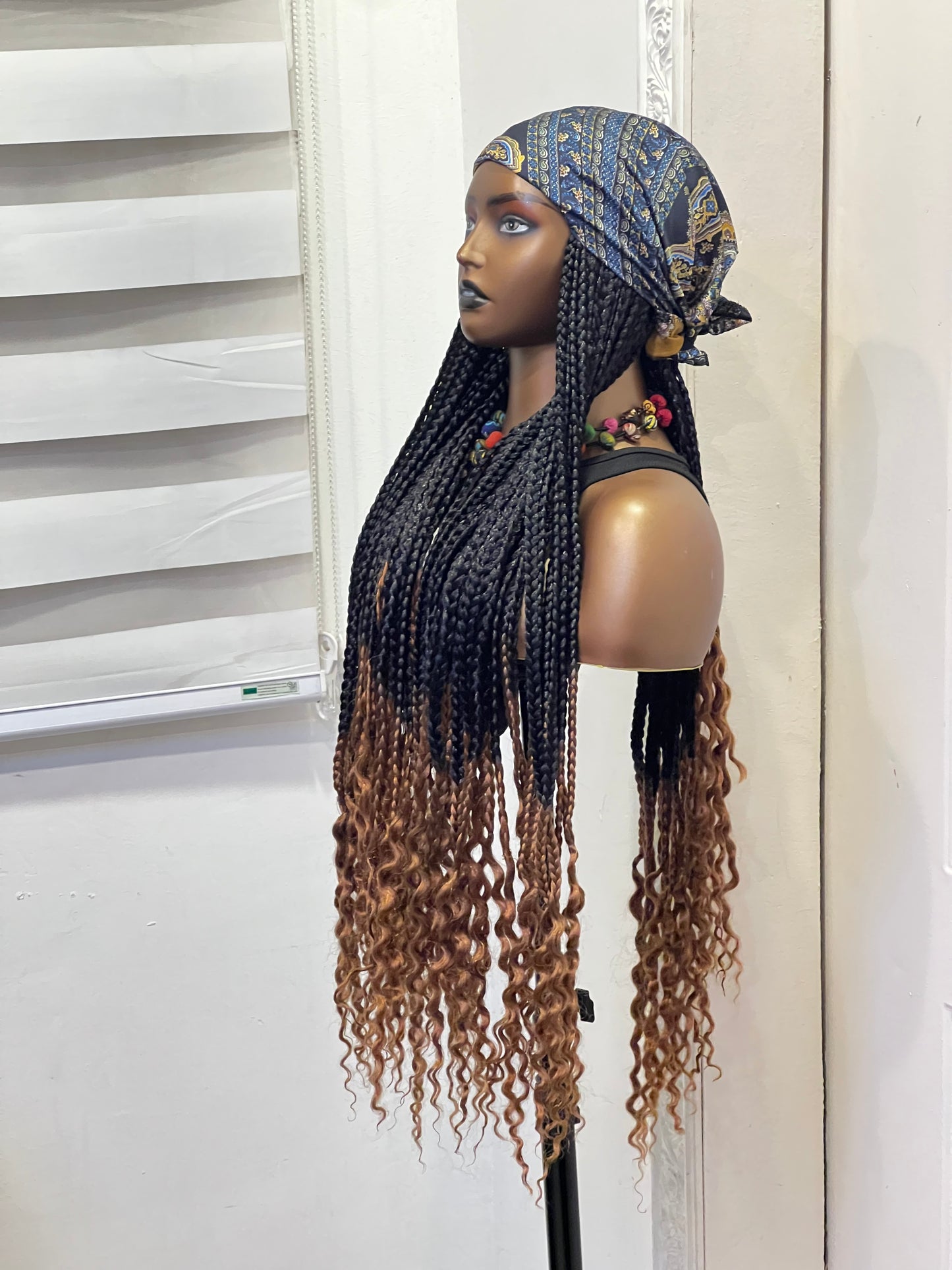 Brown ombré braids on vintage scarf