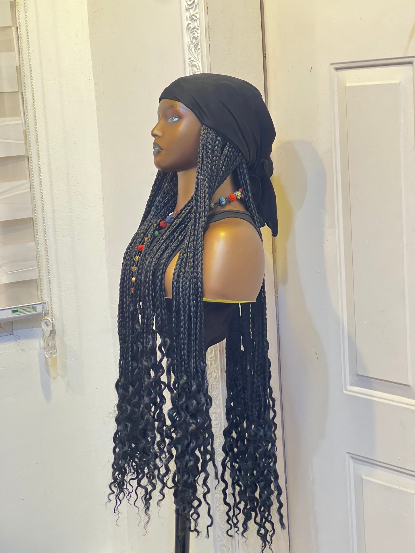 Black scarf on black braids