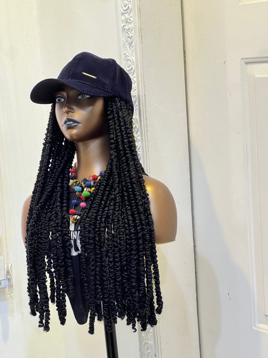 Navy blue cap on black fluffy locs