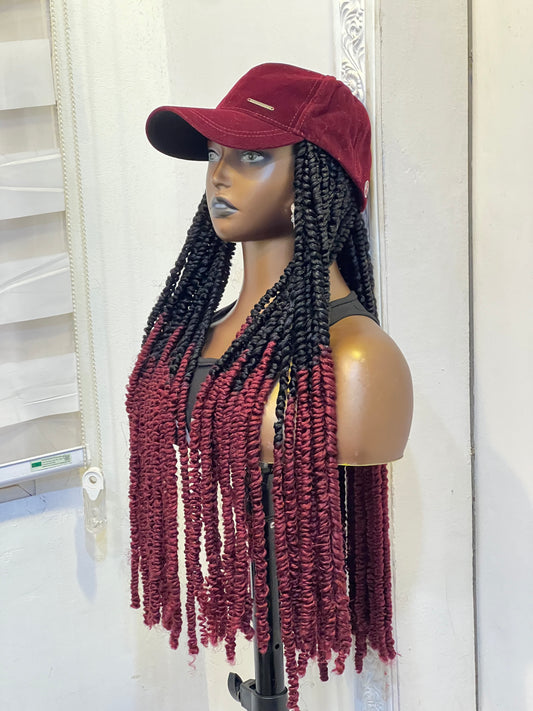Wine ombré fluffy locs on wine face cap