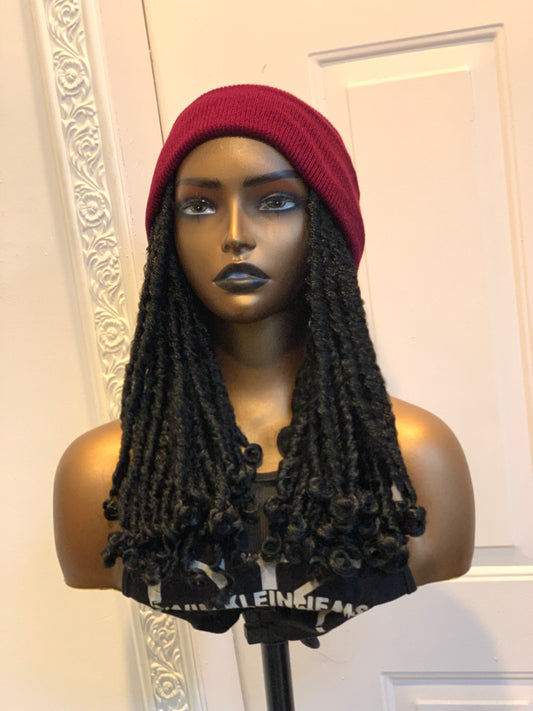 Wine beanie on short black dreads