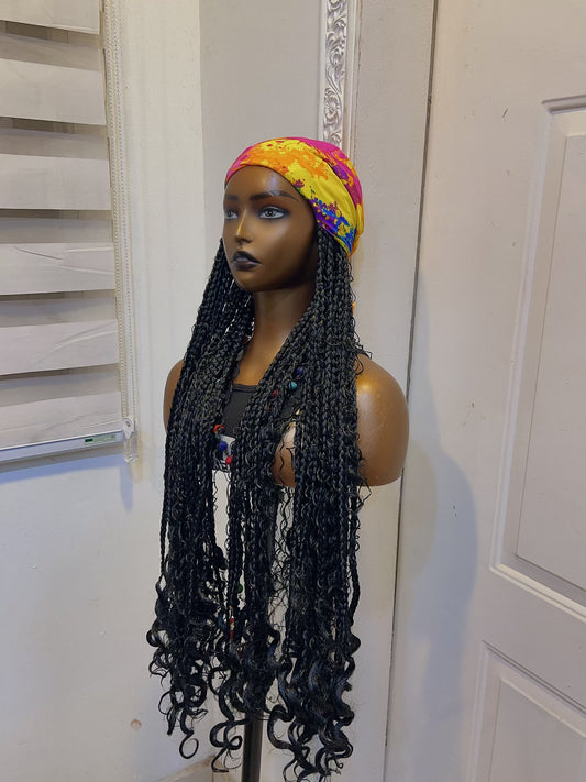 Black Boho braids on colorful scarf