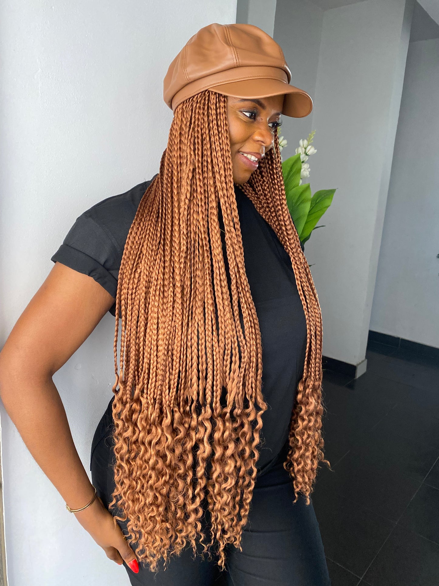 Brown premium hat in brown braids