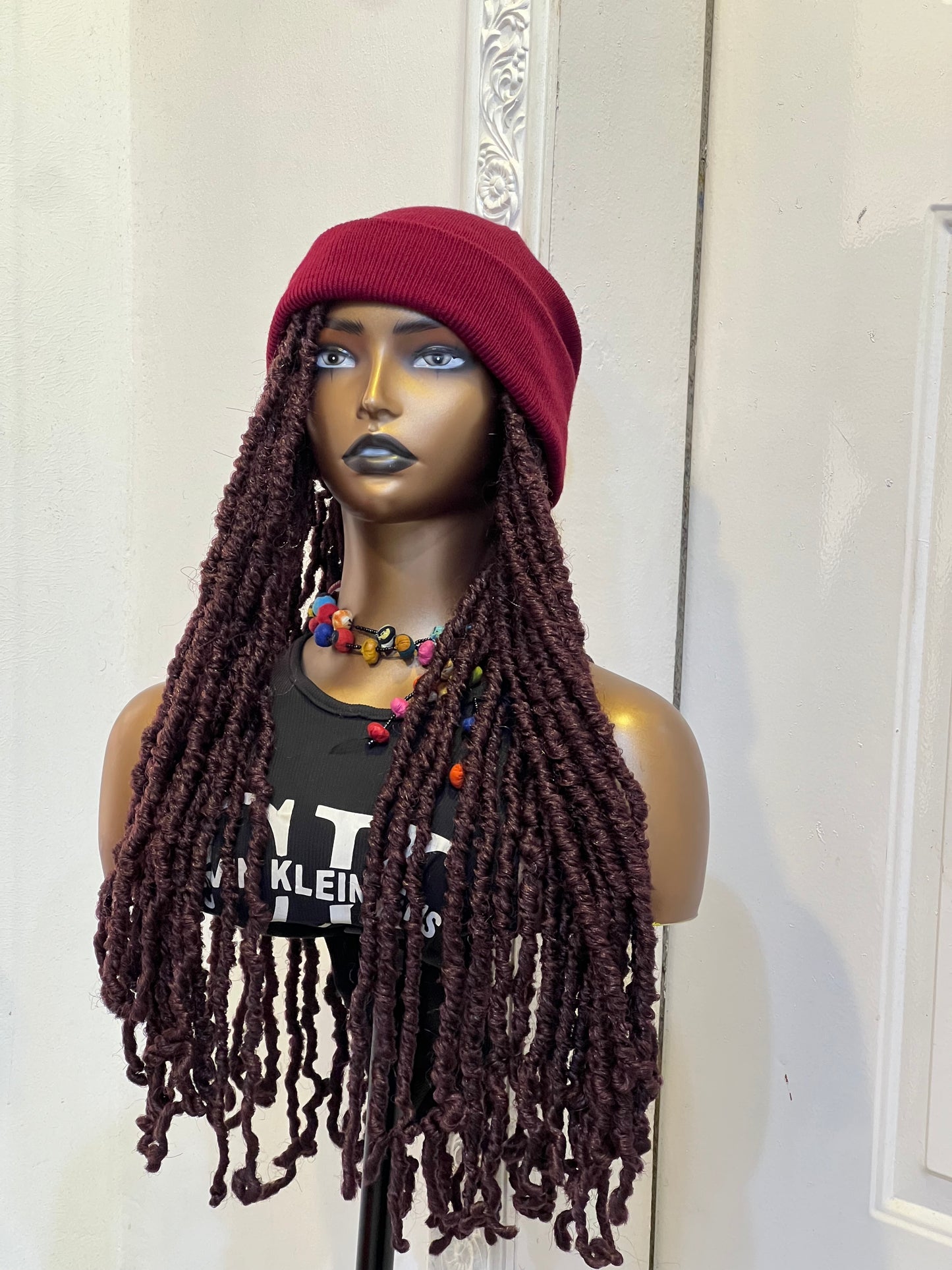 Wine beanie on medium wine dreads