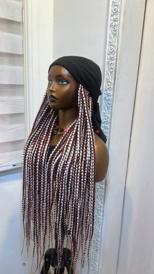 Plain black Scarf wig in bold colored braids