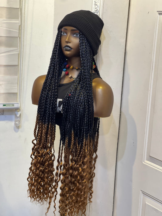 Black beanie on brown ombré braids