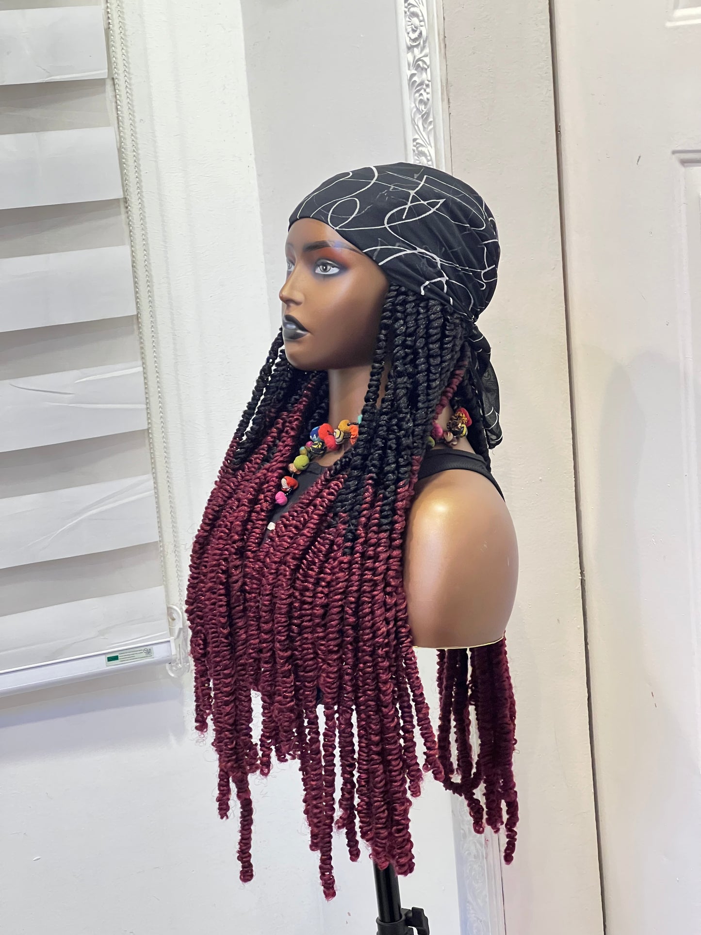 Wine ombré fluffy locs on scarf