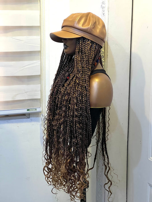 Nude premium hat on brown boho braids
