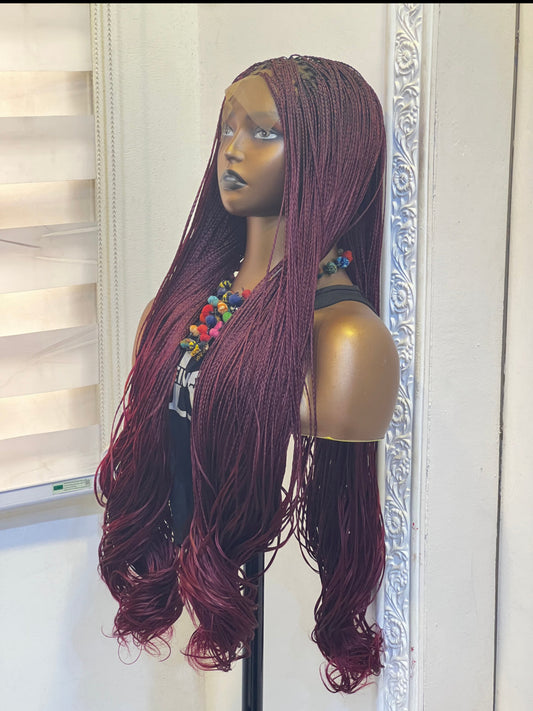 Burgundy luxury silky straight braided wig