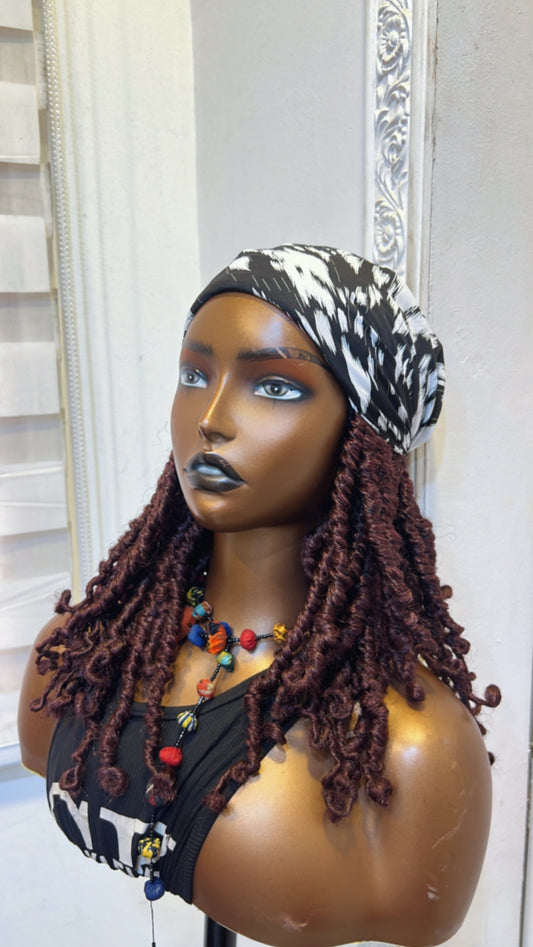 Minimalist burgundy scarf wig