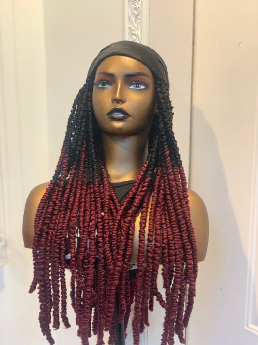 Wine&Black fluffy LOCS on plain black scarf