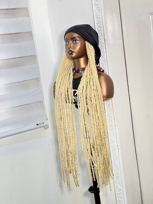 Long white dreads on black scarf