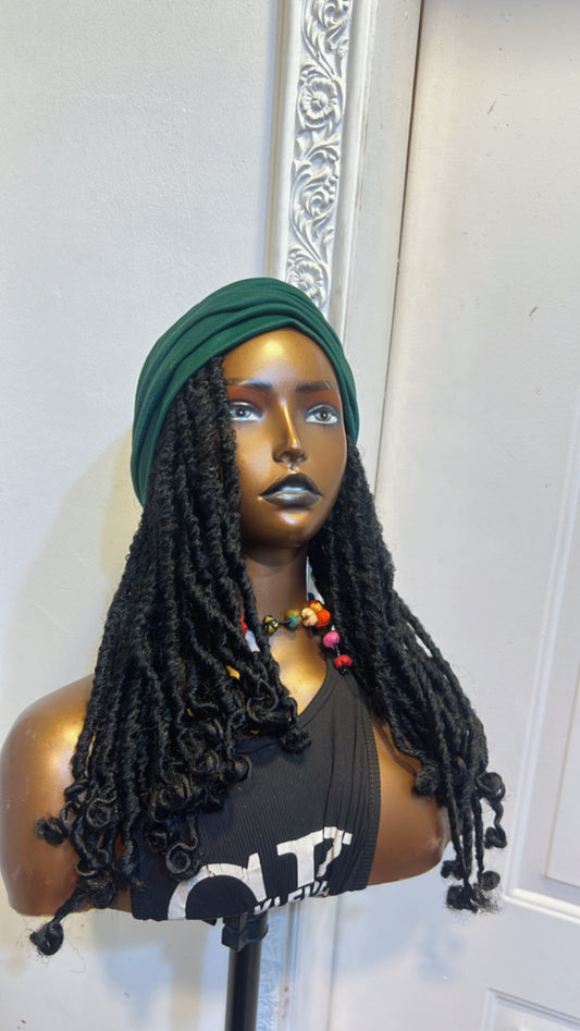 Bottle green minimalist turban wig
