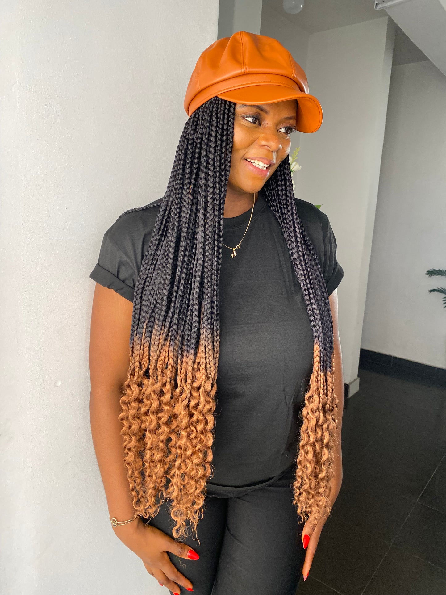 Brown premium hat on brown ombré braids