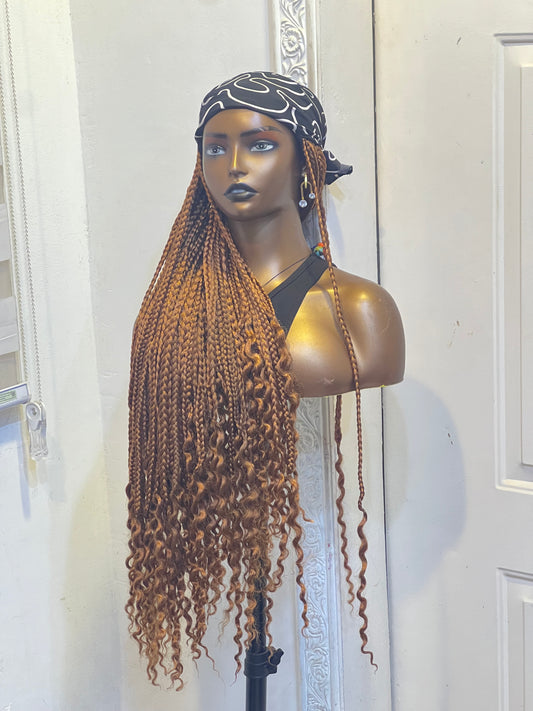 Brown braids on b/w scarf