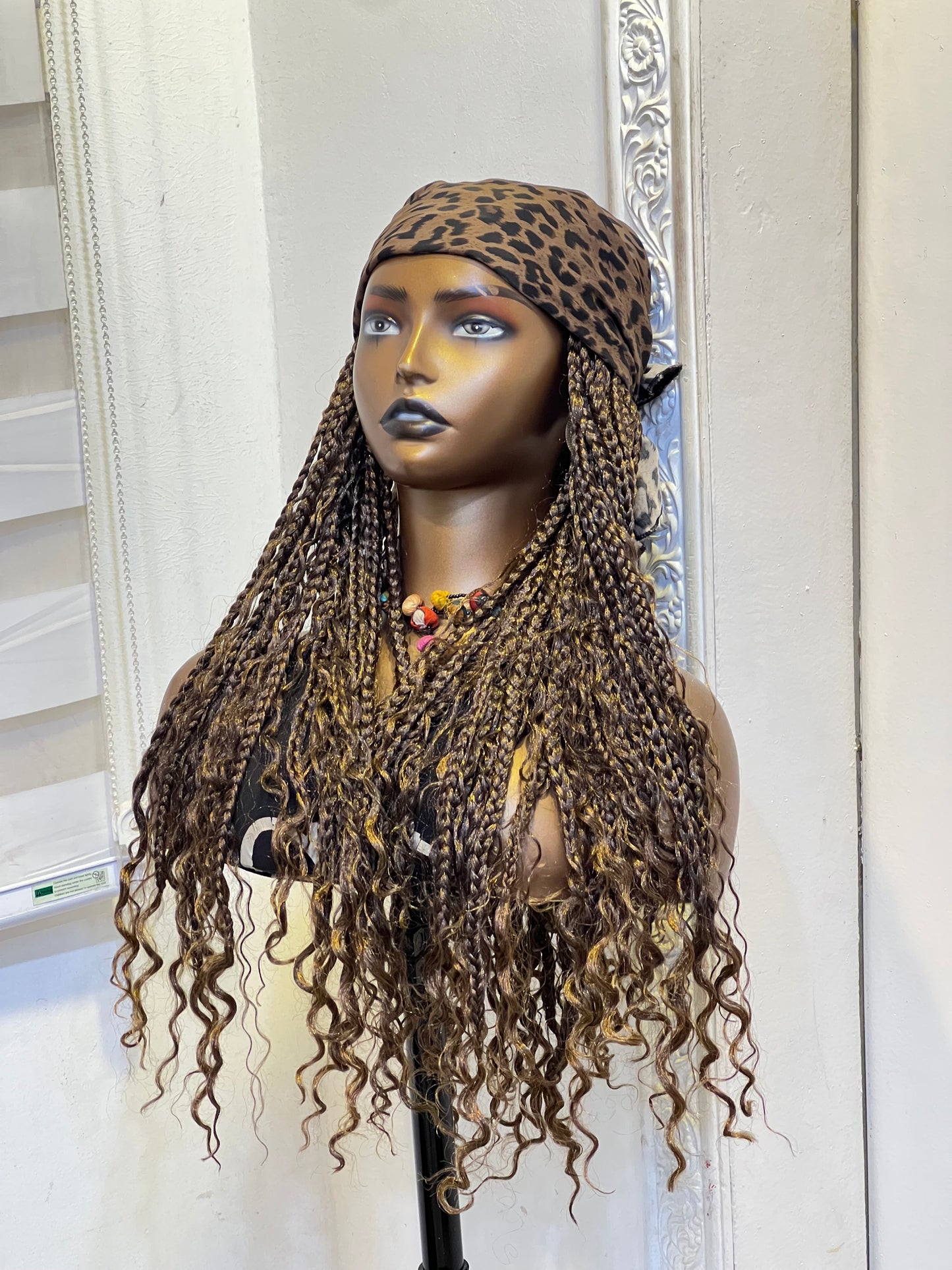 Coffee brown boho braids on scarf