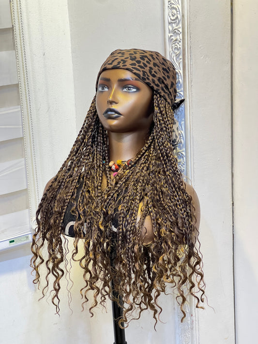 Coffee brown boho braids on scarf
