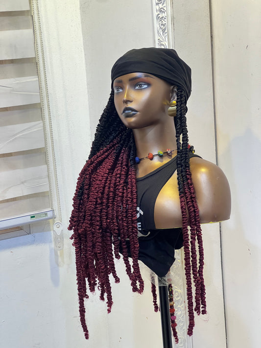 Ombré fluffy locs in black scarf