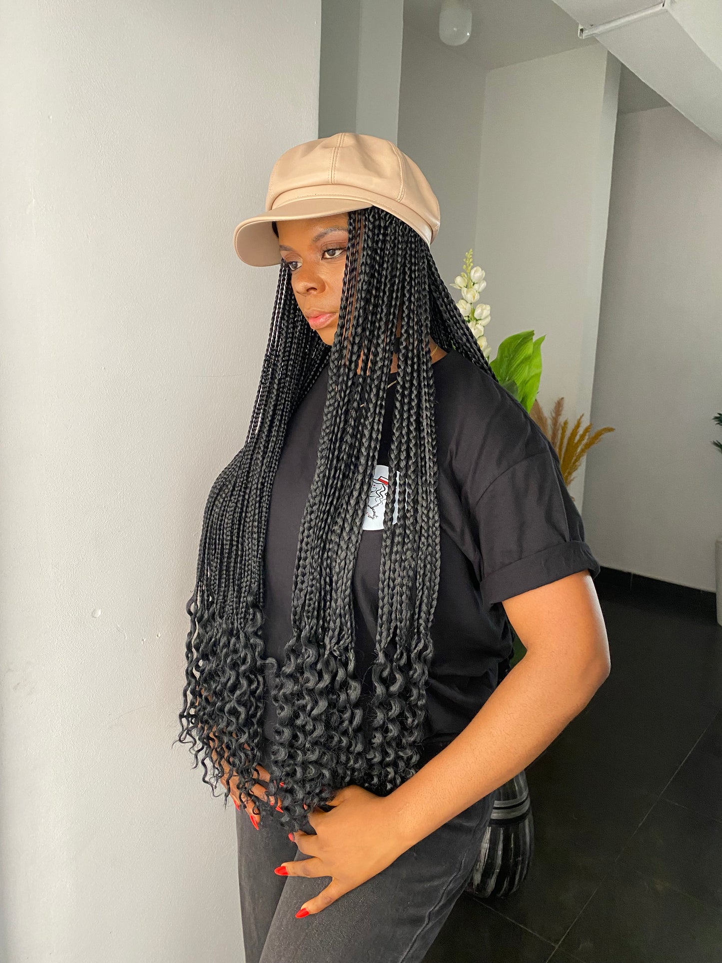 Cream premium hat on black braids