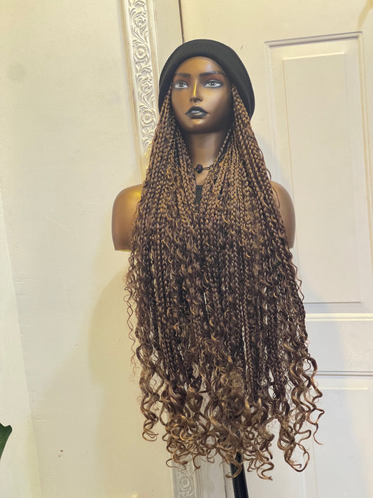 Brown boho on black beanie