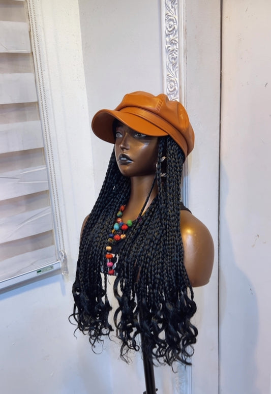 Burnt orange premium hat in medium box braids