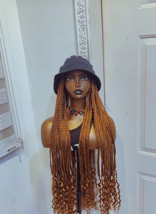 Navy blue bucket on golden brown braids