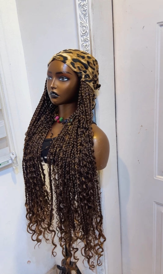 Dark brown boho on leopard skin scarf