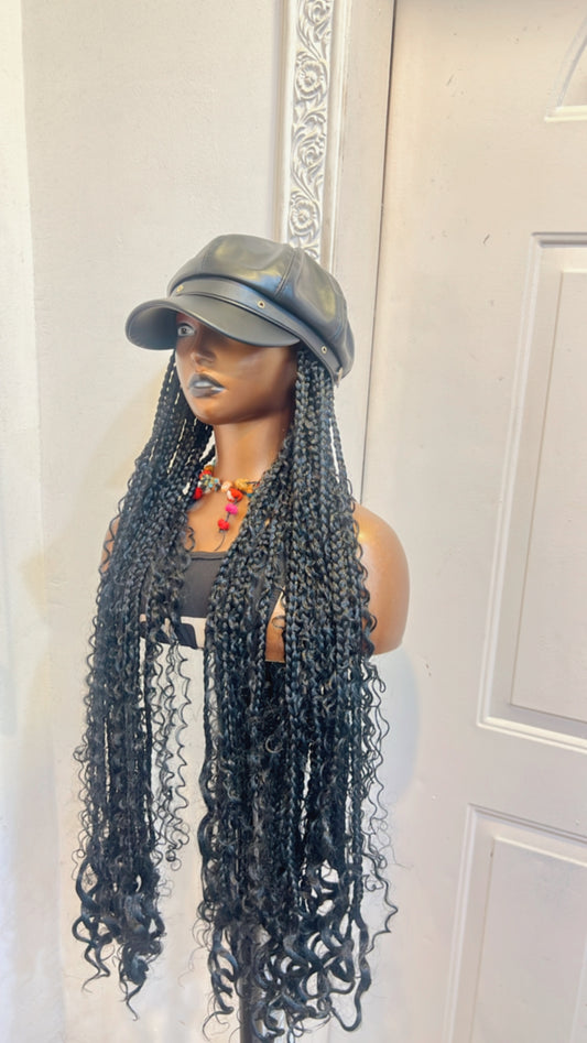 Black Premium hat on boho braids